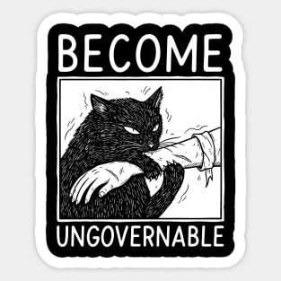 Become Ungovernable - Black Cat Biting Hand Funny Meme Sticker